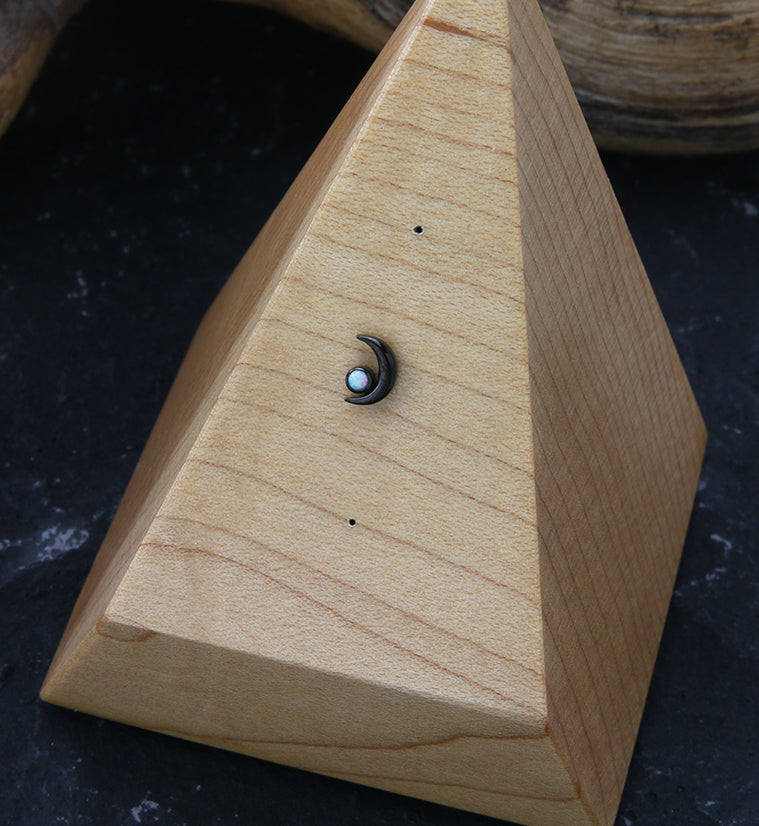 Black PVD Half Moon White Opalite Threadless Titanium Top