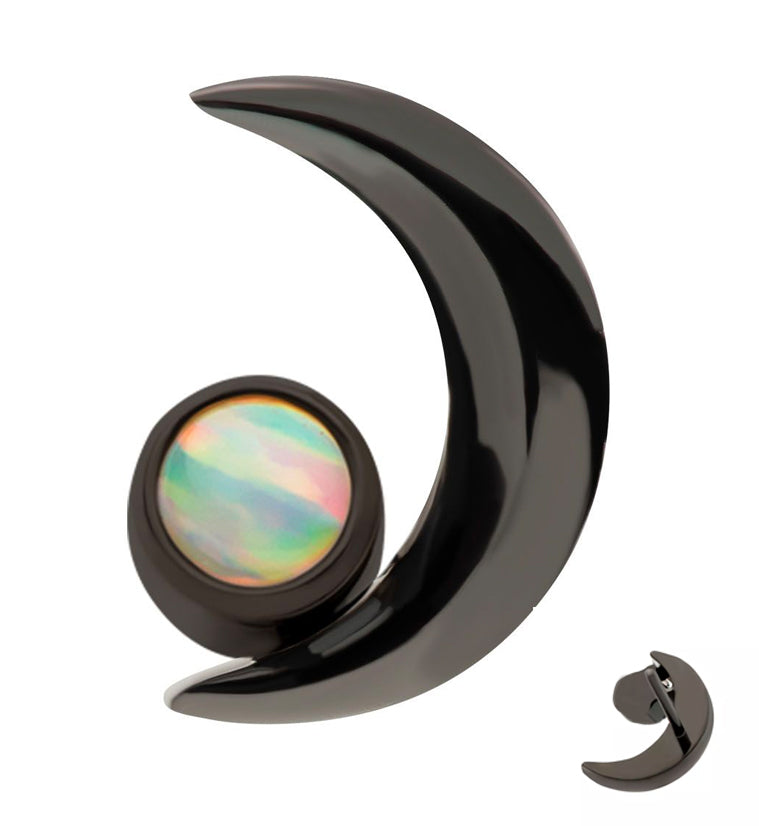 Black PVD Half Moon White Opalite Threadless Titanium Top