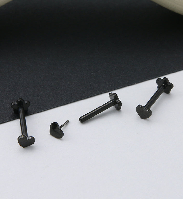 Black PVD Heart Titanium Threadless Labret