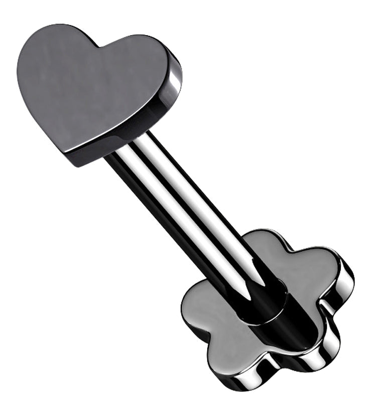 Black PVD Heart Titanium Threadless Labret