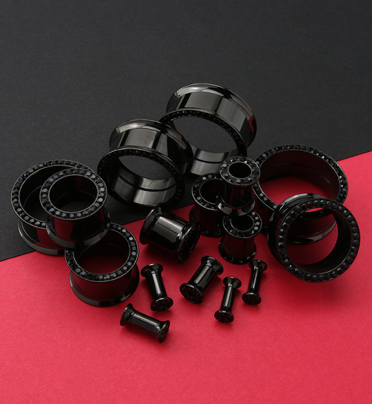 Black PVD Internally Threaded Black CZ Stainless Steel Tunnels