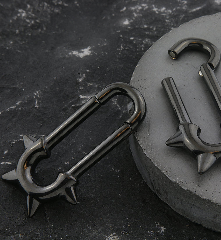 Black PVD Long Spike Stainless Steel Hinged Ear Weights