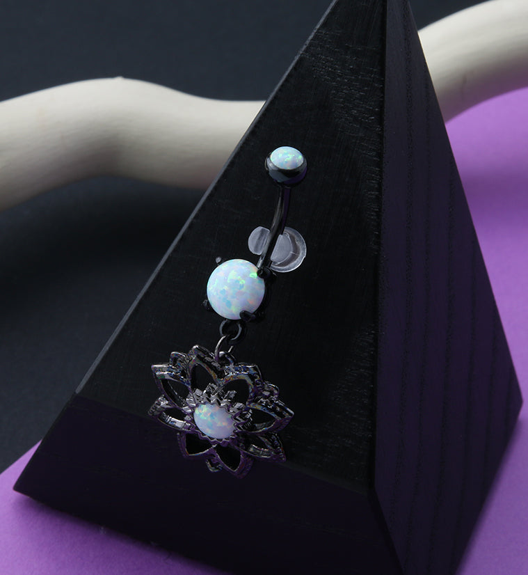 Black PVD Opal Mandala Dangle Belly Button Ring
