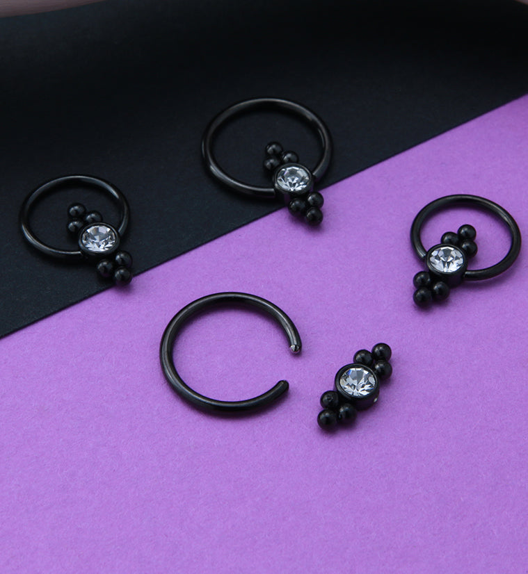 Black PVD Ornate CZ Captive Ring