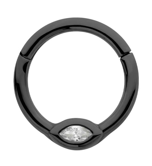 Black PVD Oval Clear CZ Stainless Steel Hinged Segment Ring