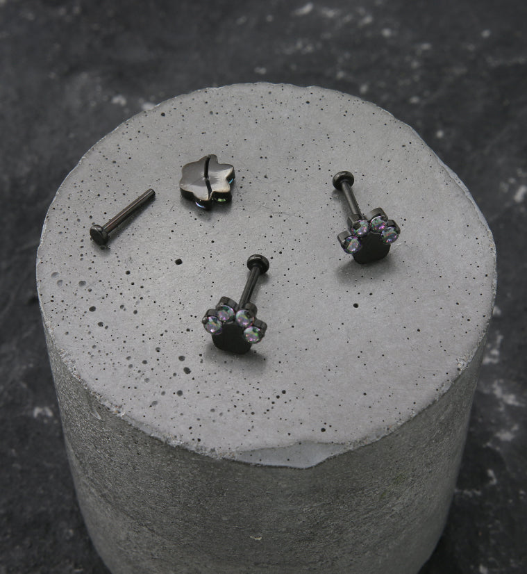 Black PVD Paw Print Black Aurora CZ Titanium Threadless Labret