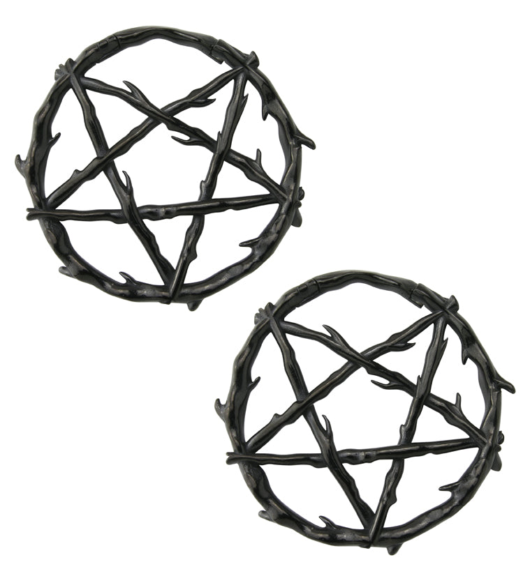 Black PVD Pentagram Thorn Hinged Ear Weights