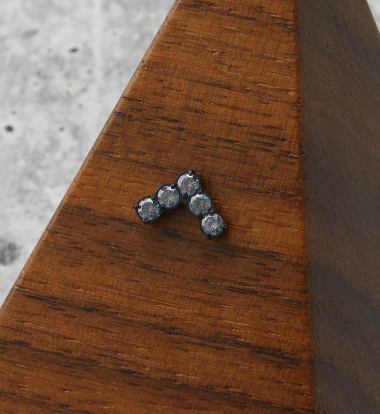 Black PVD Point Black Aurora CZ Threadless Titanium Top