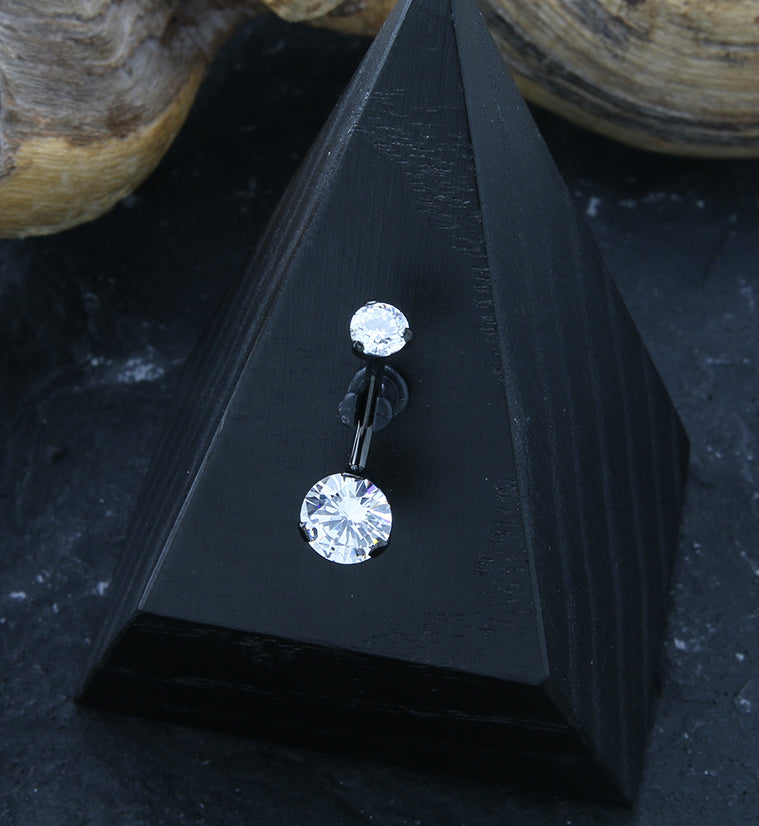 Black PVD Prong Clear CZ Internally Threaded Titanium Belly Button Ring