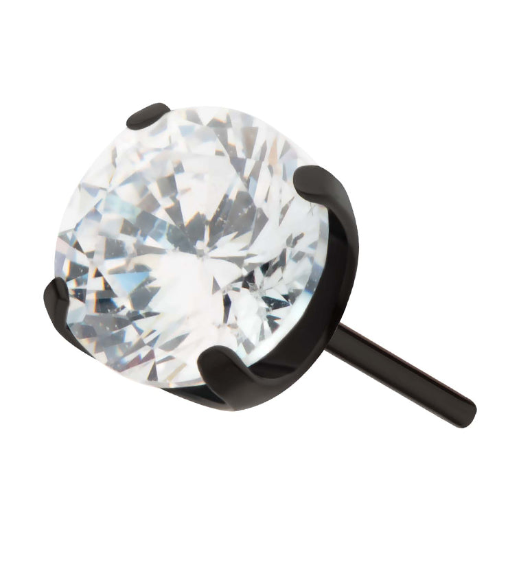 Black PVD Prong Clear CZ Threadless Titanium Top