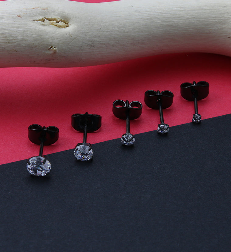 Black PVD Prong CZ Titanium Earrings