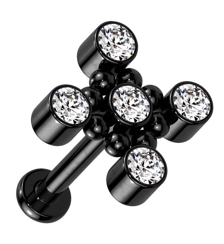 Black PVD Quincunx CZ Titanium Internally Threaded Labret
