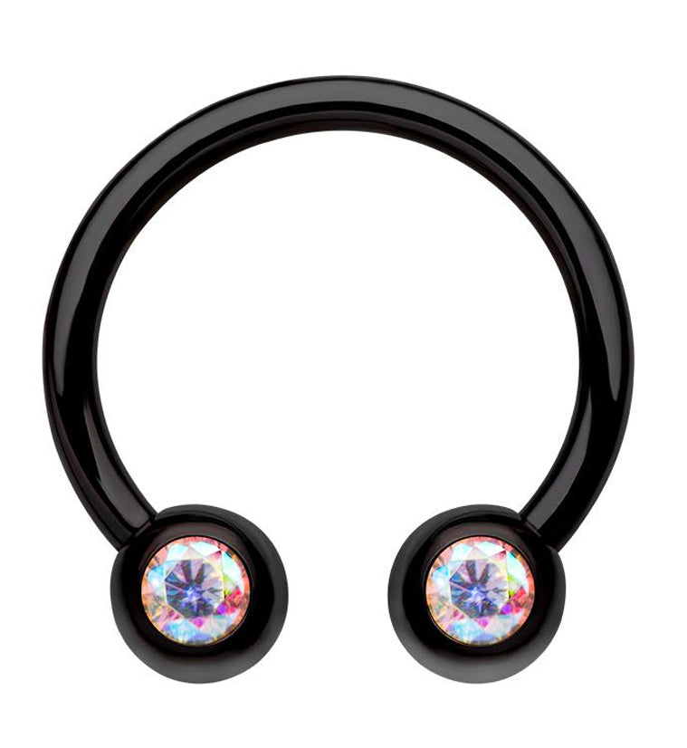Black PVD Rainbow Aurora CZ Titanium Circular Barbell