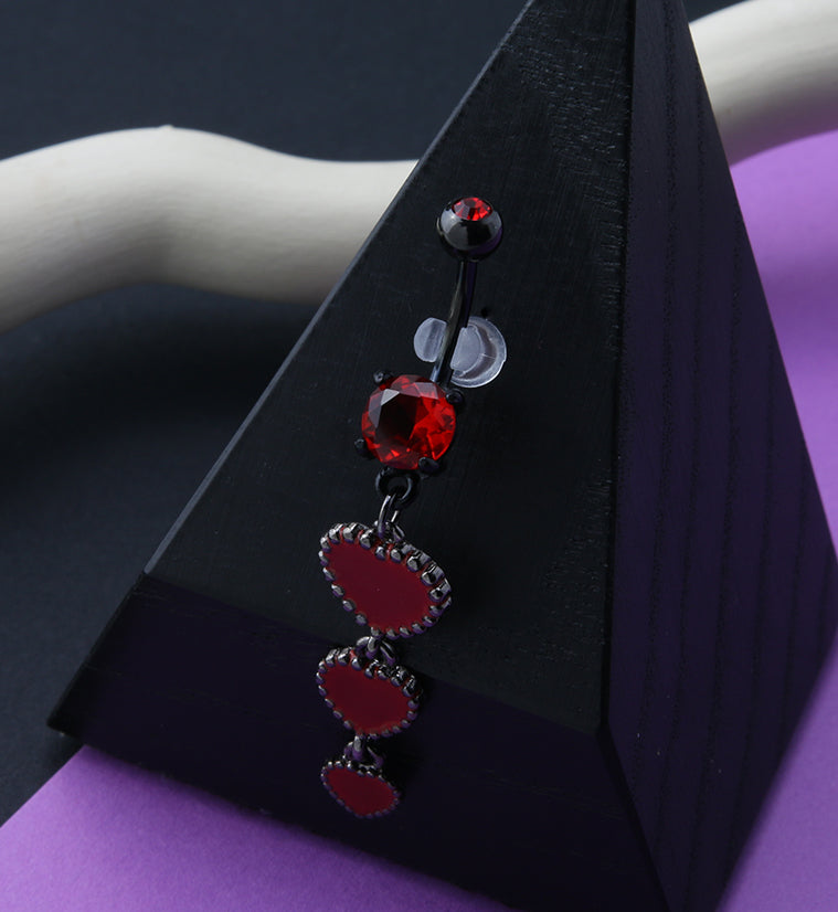 Black PVD Red Hearts Dangle Belly Button Ring
