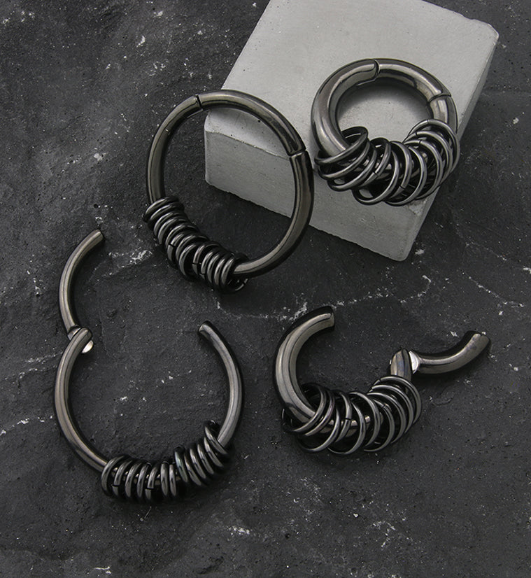 Black PVD Rings Hinged Stainless Steel Hoop Ear Weights