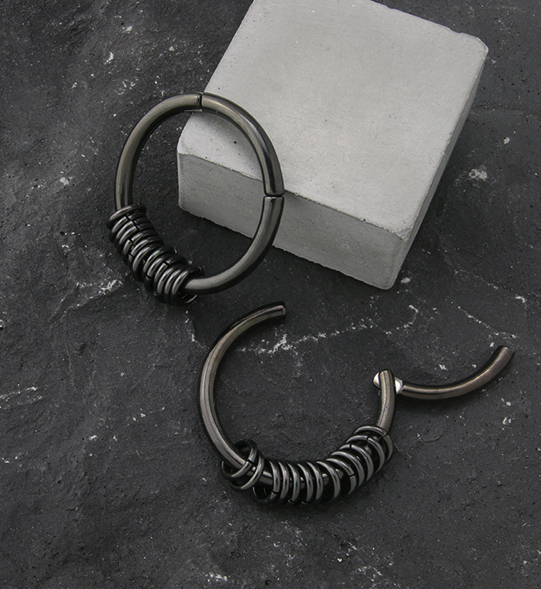 Black PVD Rings Hinged Stainless Steel Hoop Ear Weights