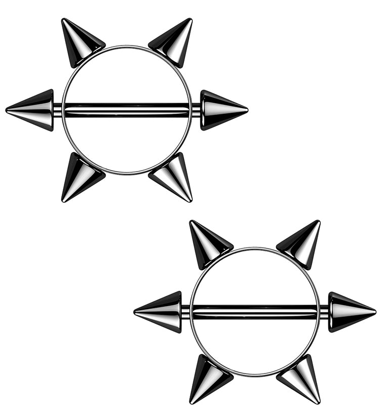 Black PVD Spiked Nipple Rings