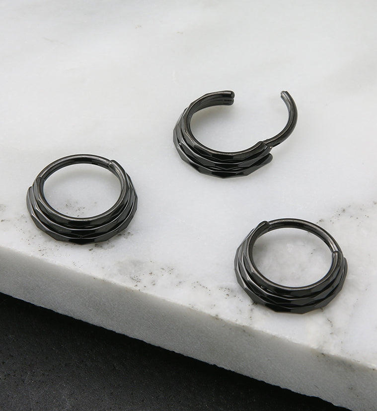 Black PVD Stacked Verge Titanium Hinged Segment Ring