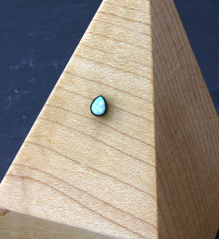 Black PVD Teardrop White Opalite Threadless Titanium Top