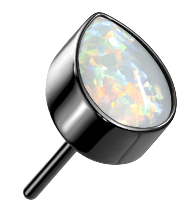Black PVD Teardrop White Opalite Threadless Titanium Top