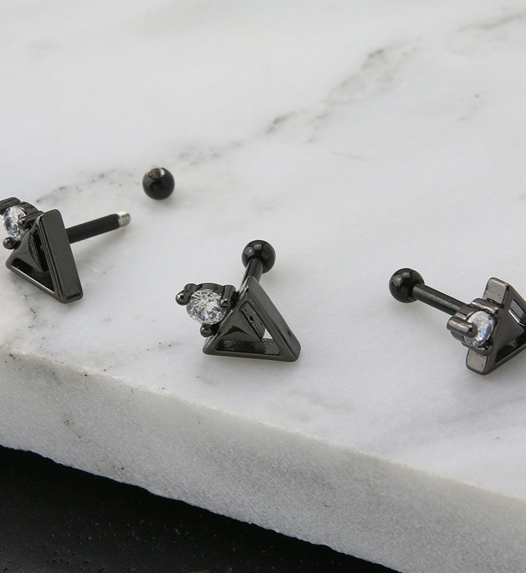 Black PVD Triangle Cut CZ Cartilage Barbell
