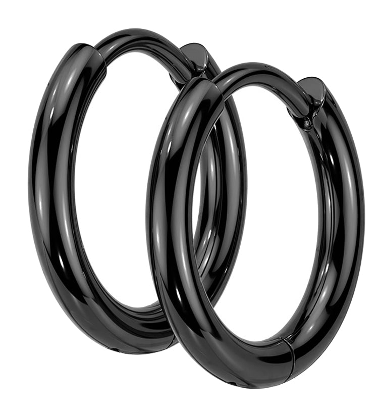 Black PVD Vast Stainless Steel Hinged Hoop Earrings