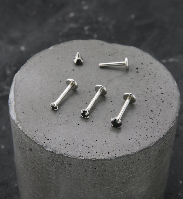 Black Round CZ Stainless Steel Internally Threaded Labret