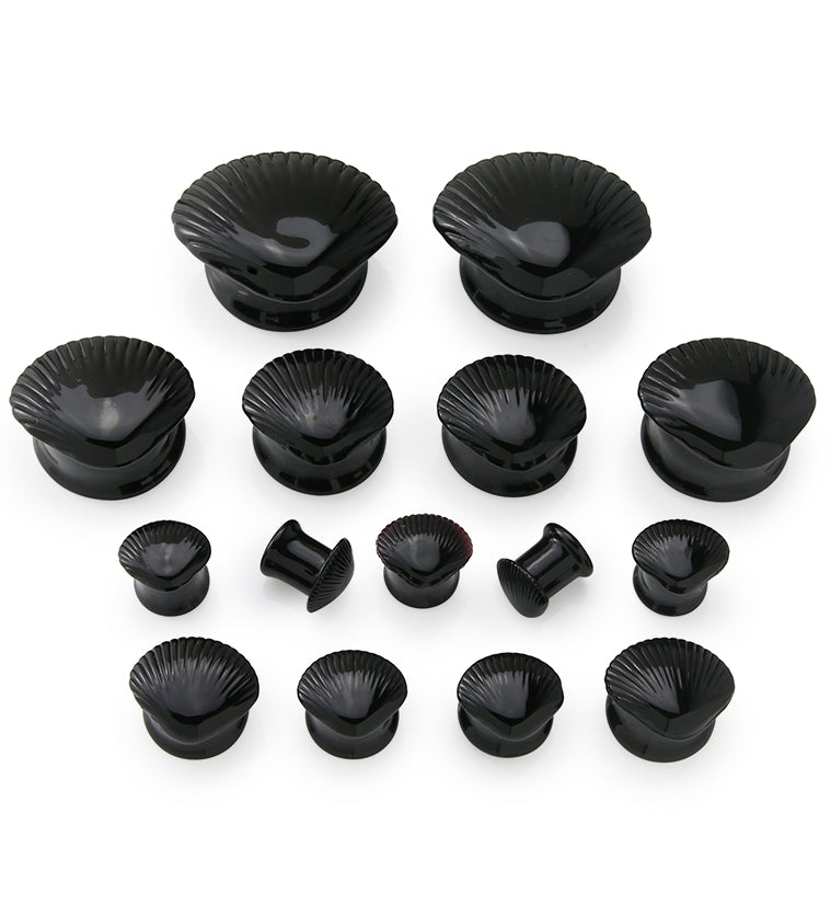 Black Seashell Glass Double Flare Plugs