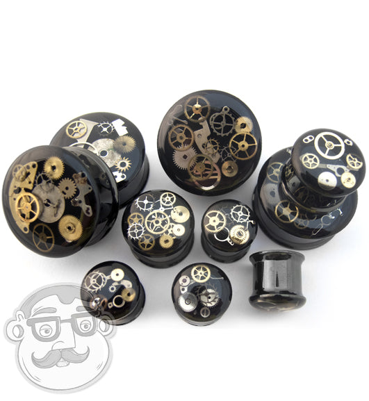 Black Steampunk Ear Gauges