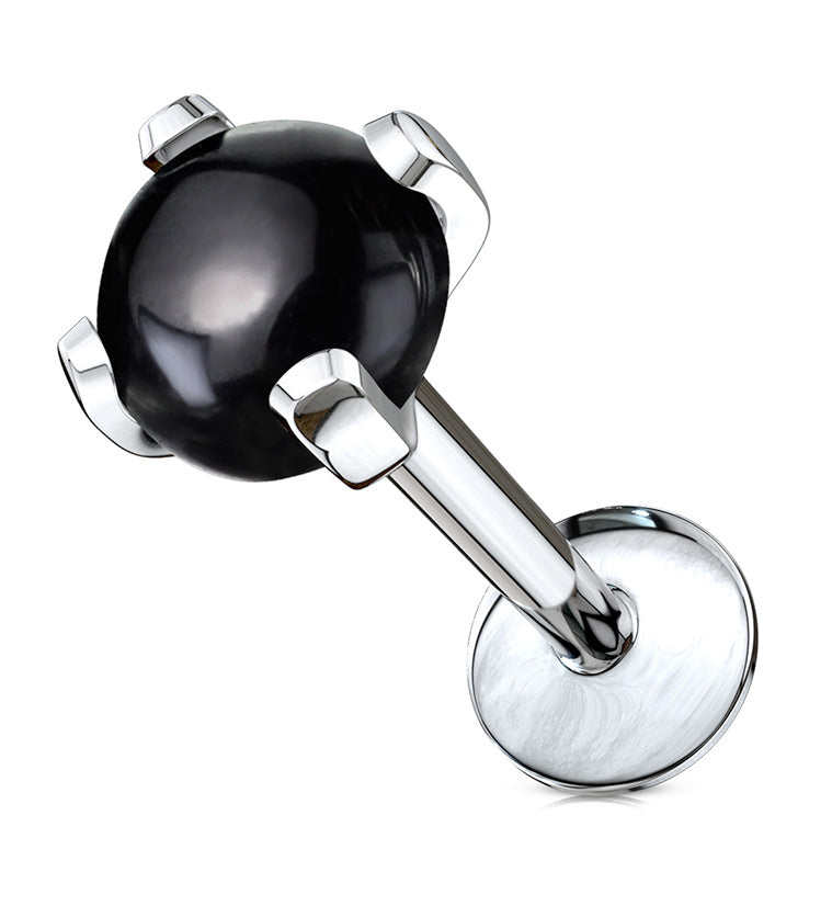 Black Onyx Stone Prong Top Internally Threaded Labret