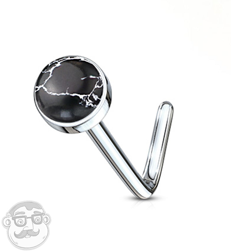 20G Black Agate Stone Top L Shape Nose Stud