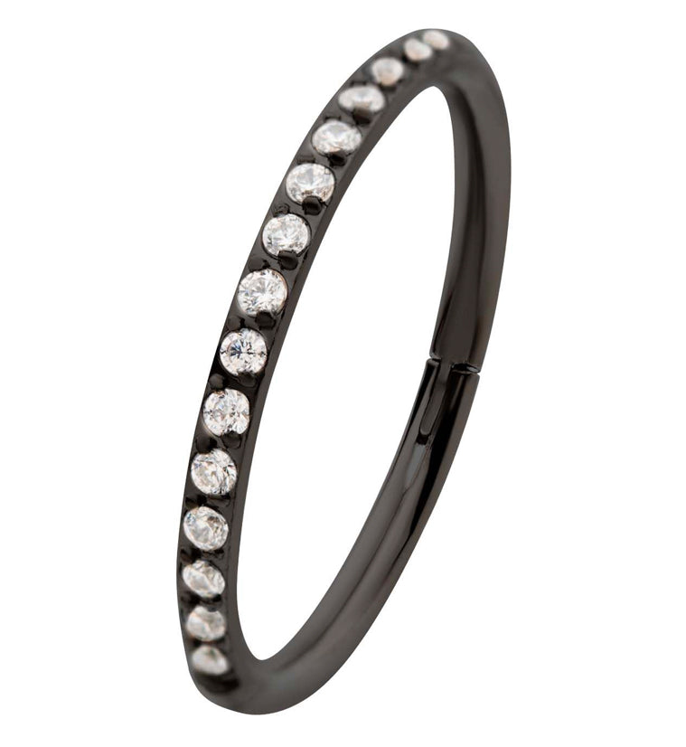 Black PVD Clear CZ Row Titanium Hinged Segment Ring