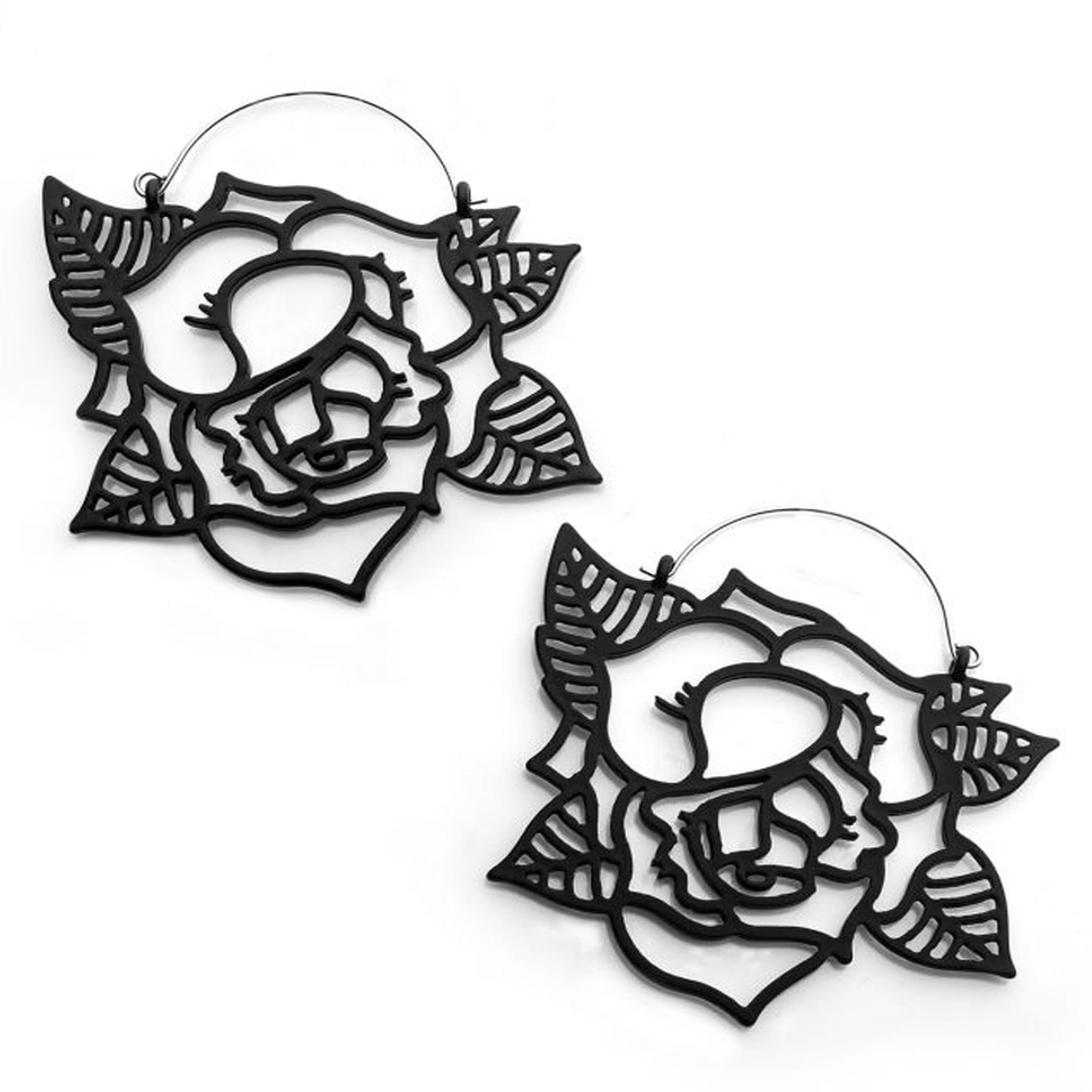 20G Black Traditional Rose Plug Hoops