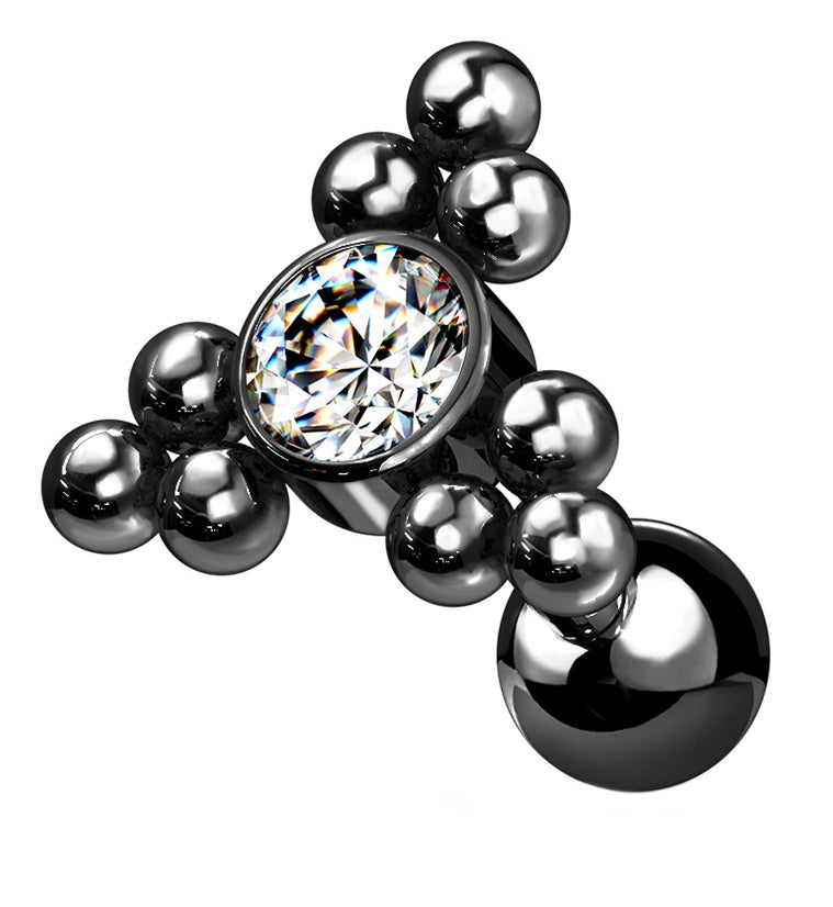 Black PVD Gem Beaded Triangle Cartilage Barbell