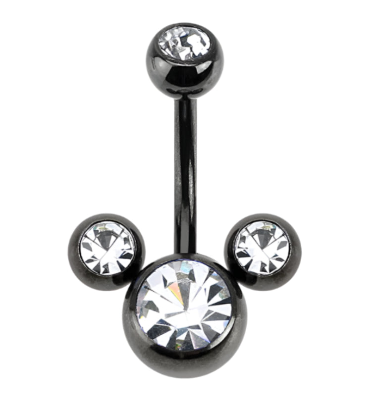Black PVD Trinity CZ Belly Button Ring