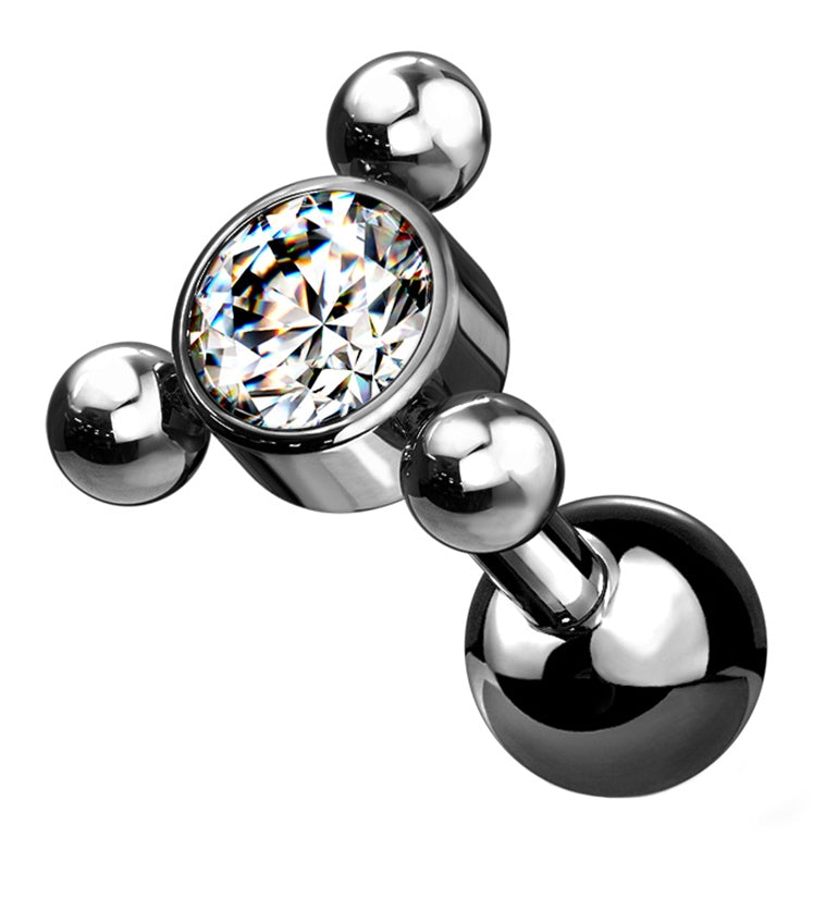 Black PVD Pyramid Triple Bead Gem Cartilage Barbell