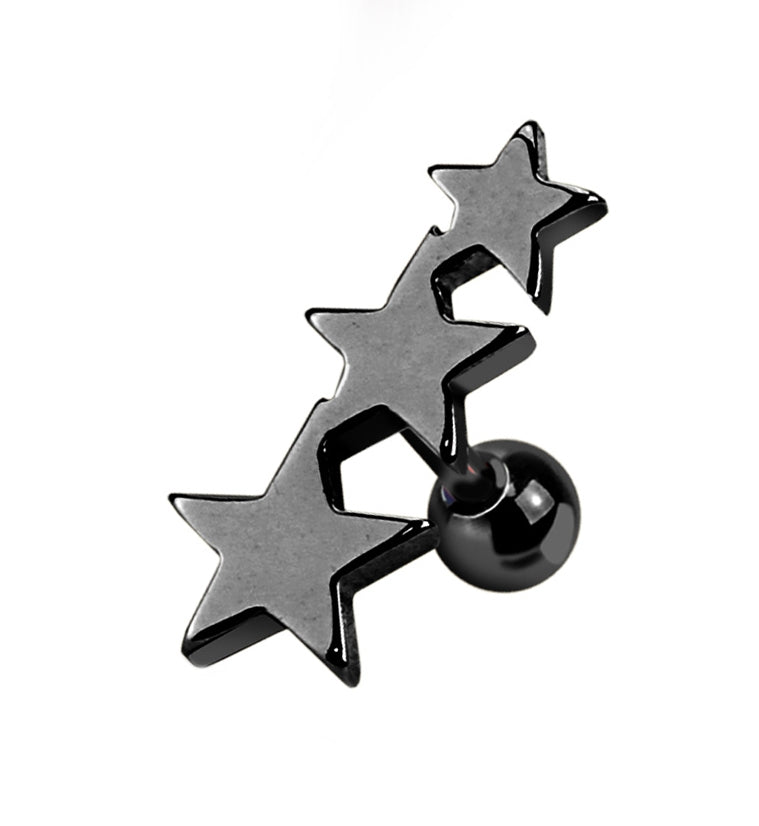 Black Triple Star Cartilage Barbell