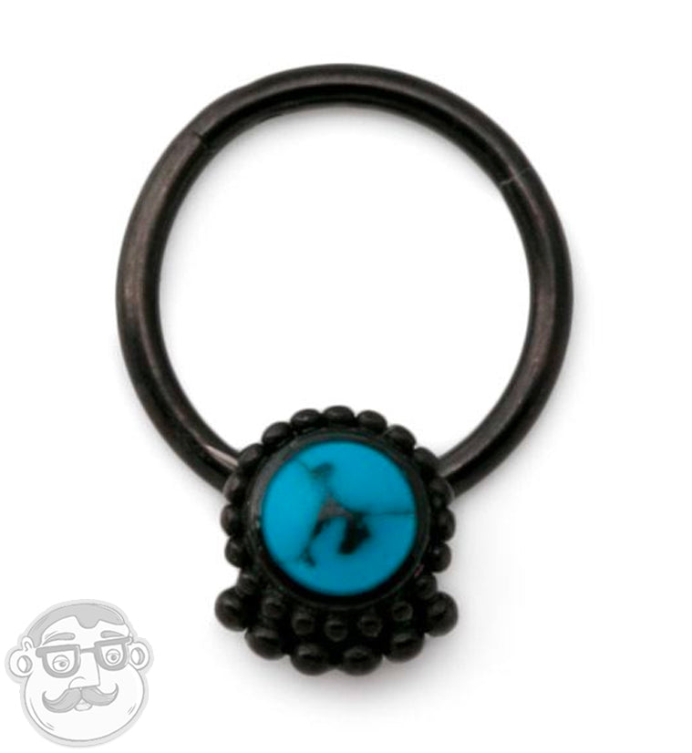 Black PVD Beaded Turquoise Hinged Segment Ring