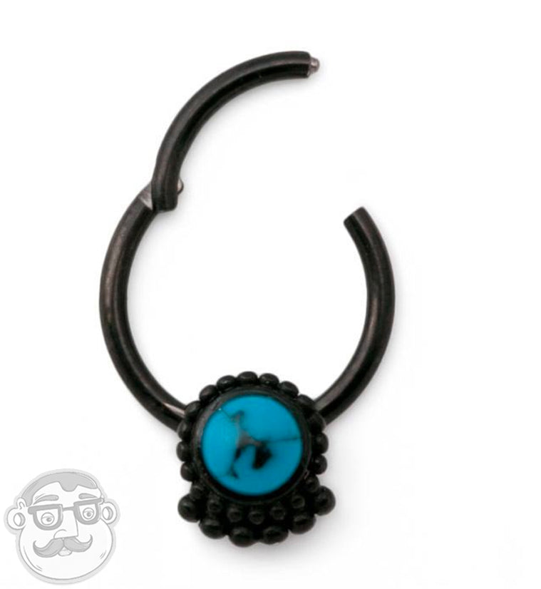 Black PVD Beaded Turquoise Hinged Segment Ring