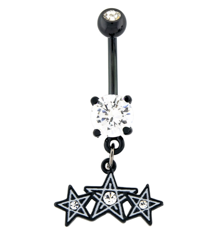 Black & White CZ Stars Belly Button Ring