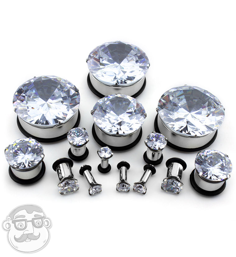 Steel CZ Diamond Ear Tunnels