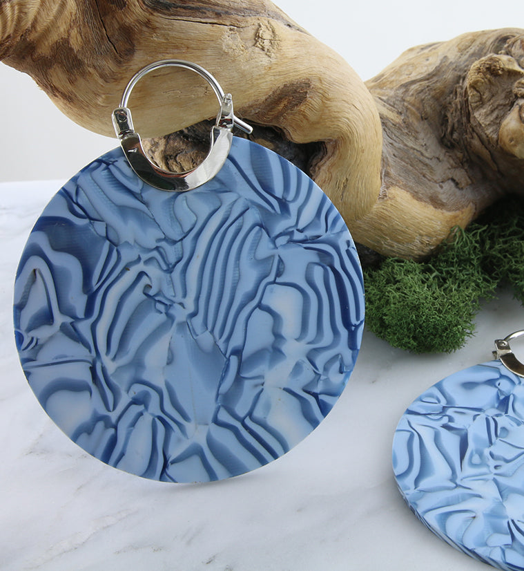 14G Blue Schizo Acetate Disk Earrings