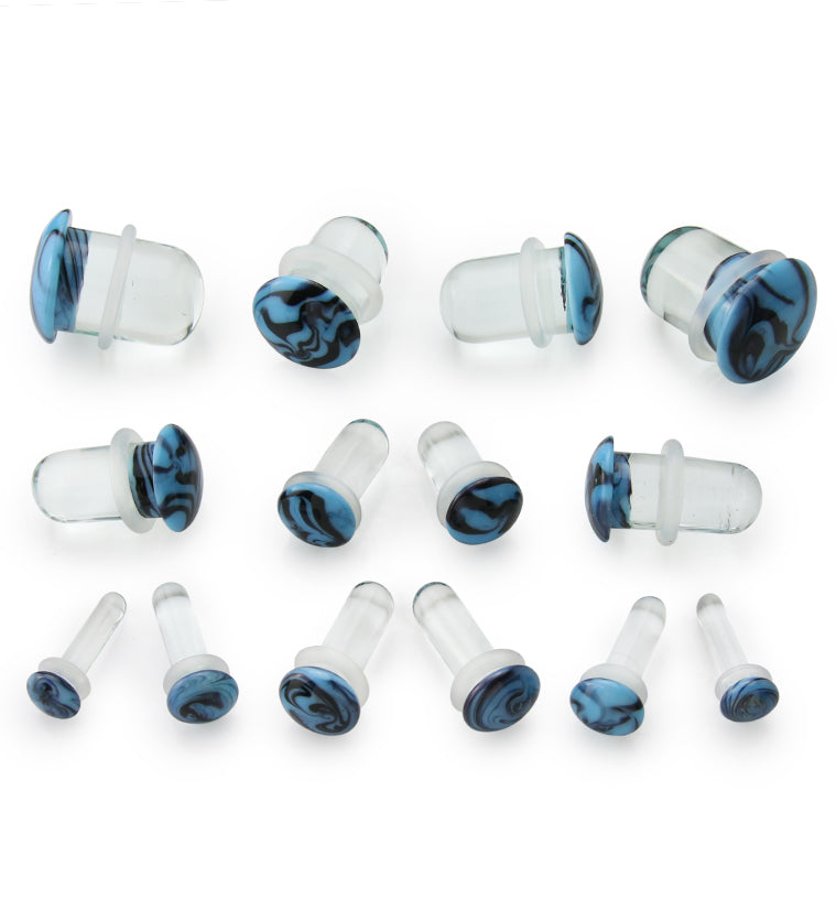 Blue and Black Haze Single Flare Glass Plugs