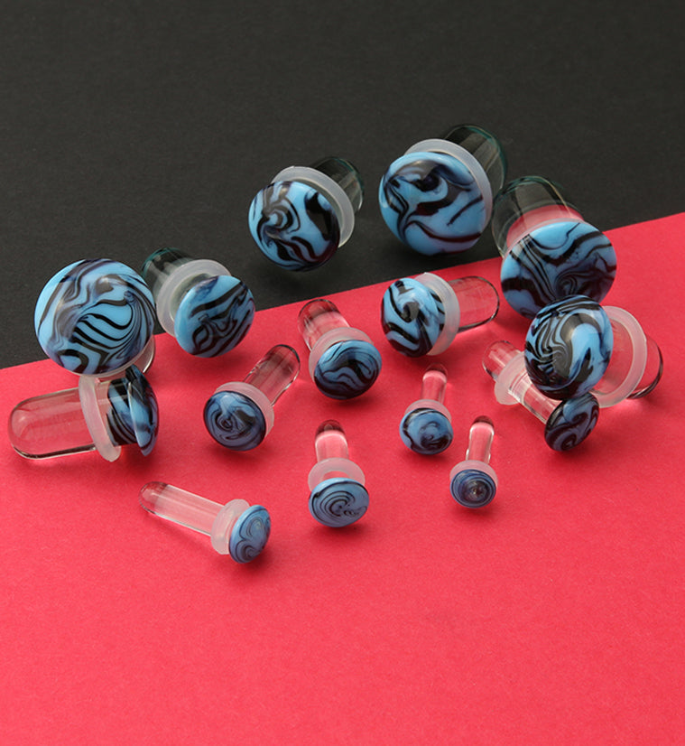 Blue and Black Haze Single Flare Glass Plugs