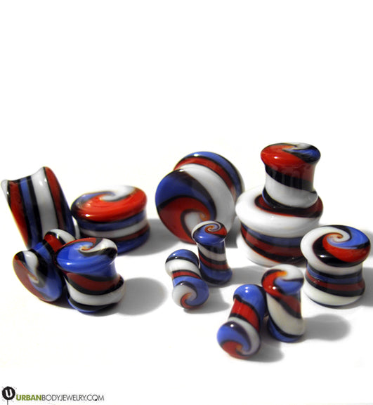 Blue & Red Swirl Design Plugs