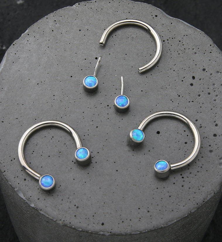 Blue Opalite Threadless Titanium Circular Barbell
