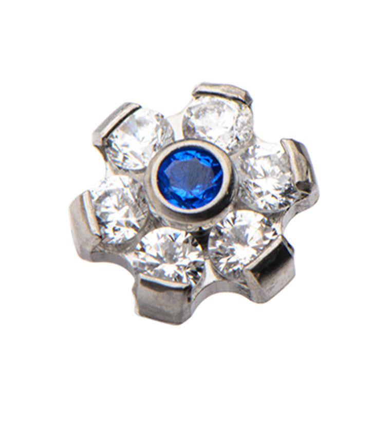 Blue & Clear Flower Titanium Threaded End
