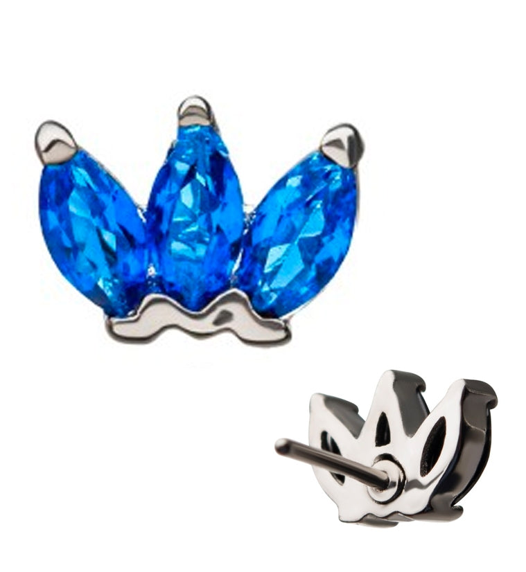 14kt White Gold Blue CZ Lotus Threadless Top