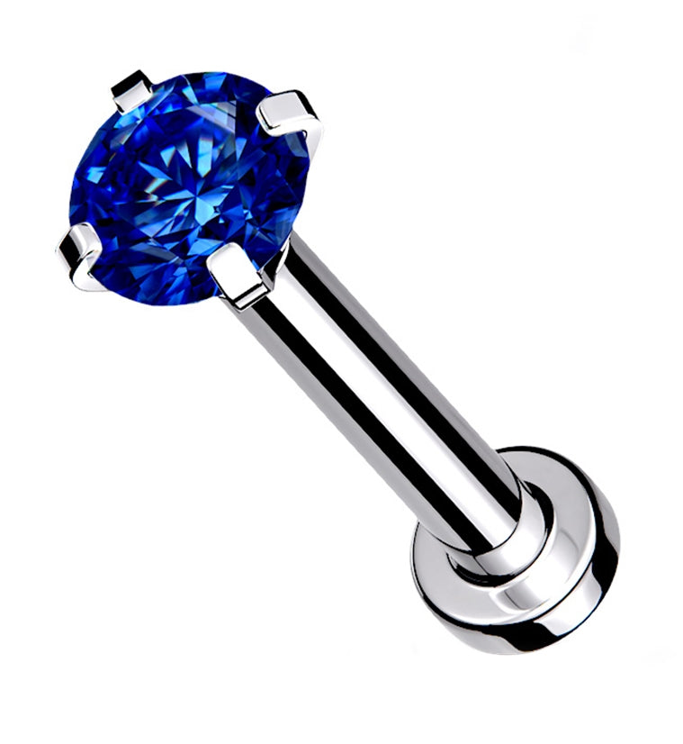 Blue CZ Prong Internally Threaded Mini Disc Labret