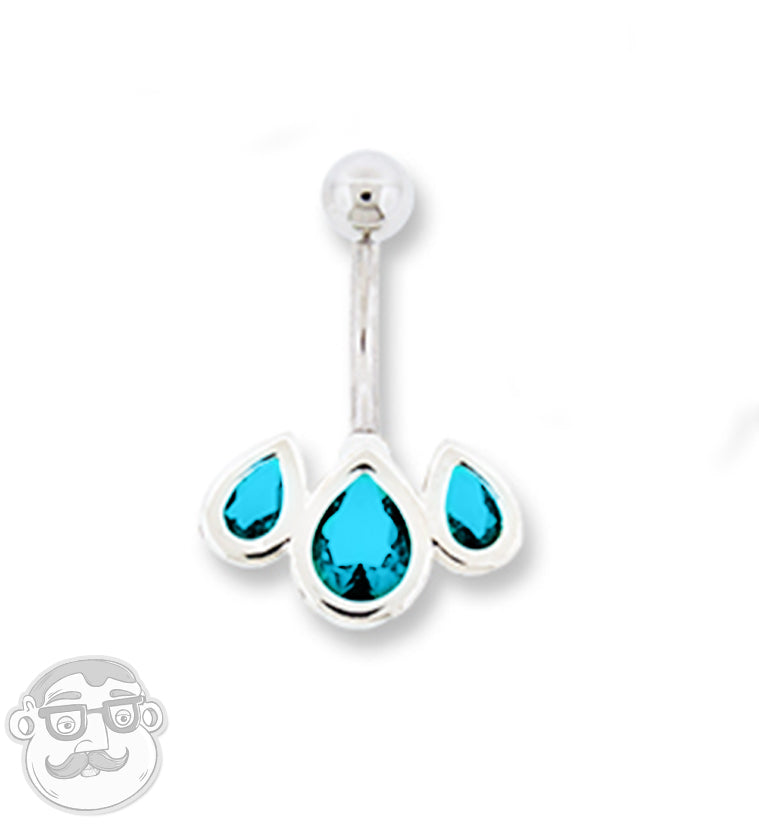 Triple Teardrop Blue CZ Belly Button Ring